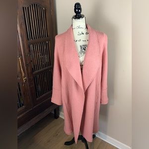 Tahari Pink Wool Blend Long Open Front Duster Coat Medium